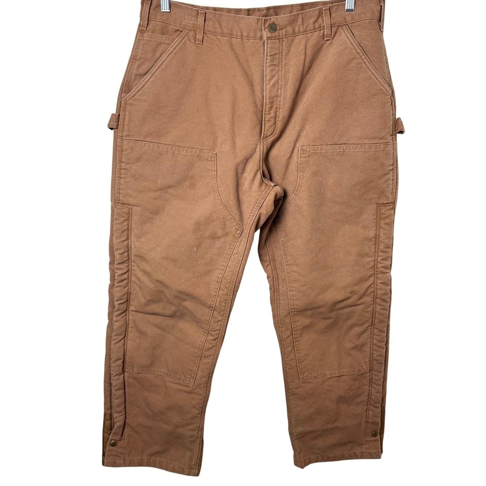 Carhartt Double Knee Pants Men 38 x 30 Brown Sherpa‎ Lined Canvas B157 Workwear